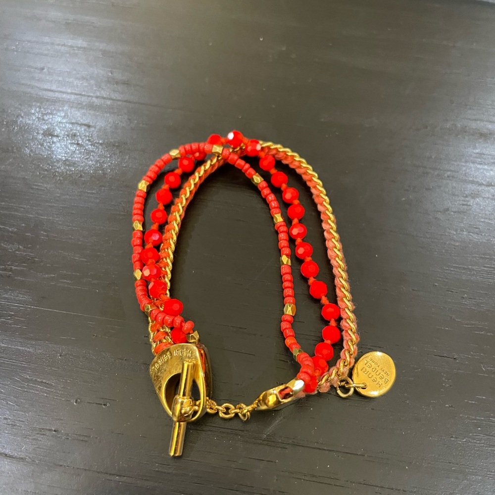 Elegant NWOT Henri Bendel dark coral and Gold tone Beaded Bracelet